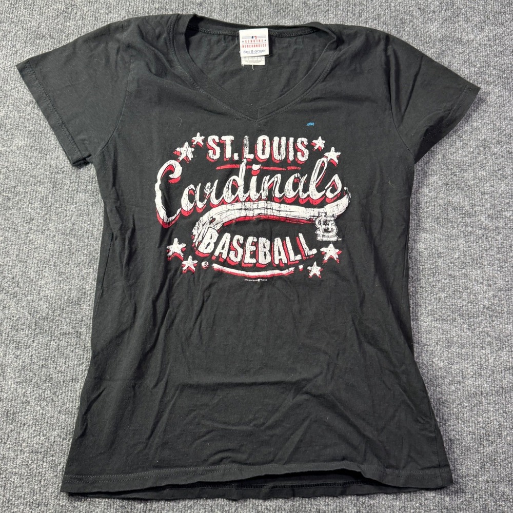 St Louis Cardinals 5th & Ocean T Shirt Womens L Black MLB Baseball Stars V Neck
